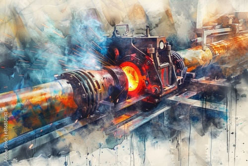 A painting of a large pipe with sparks coming out. Suitable for industrial concepts