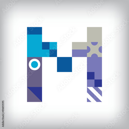 Creative letter M logo design with geometric shapes. Creative educational colorful graphics. Vector