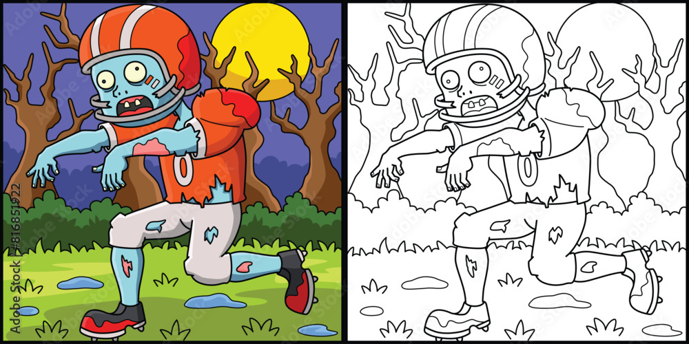 Zombie Athlete Coloring Page Colored Illustration Stock Vector | Adobe ...