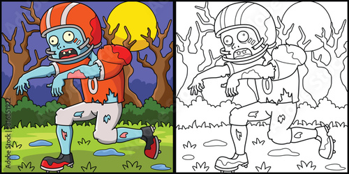 Zombie Athlete Coloring Page Colored Illustration