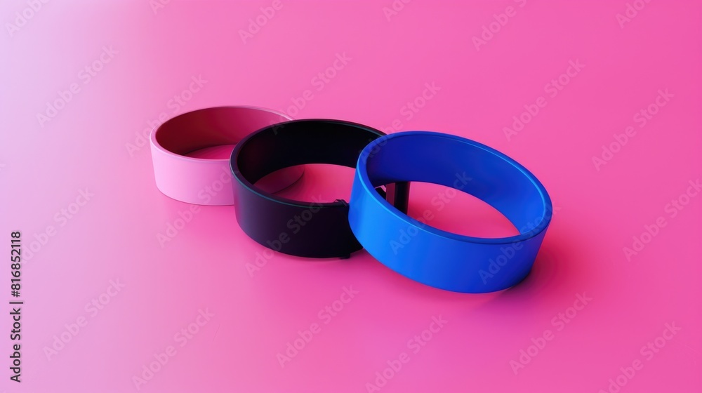 Bracelets placed on pink surface, ideal for fashion blogs or jewelry websites Bracelets placed on pink surface, ideal for fashion blogs or jewelry websites