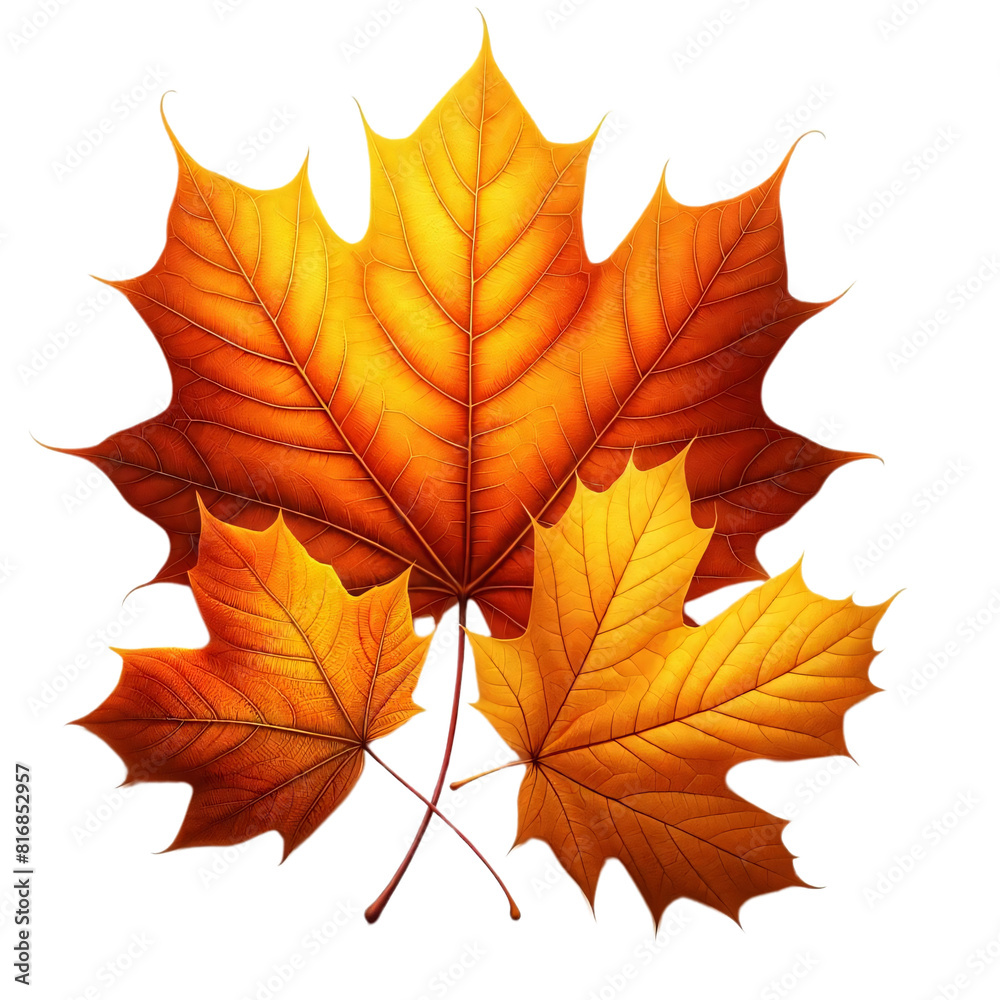 Autumn maple leaves on a transparent background, the largest leaf is a detailed maple leaf in bright orange Autumn maple leaves on a transparent background, the largest leaf is a detailed maple leaf in bright orange