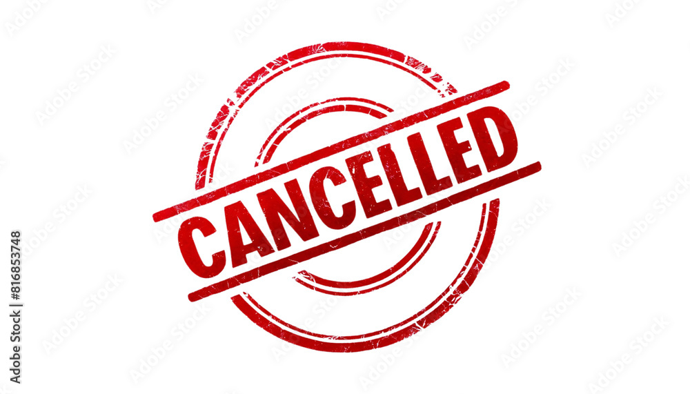 Red 'CANCELLED' stamp on a transparent background. The stamp text is bold and capitalized Red 'CANCELLED' stamp on a transparent background. The stamp text is bold and capitalized
