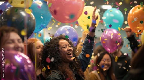 Joyful Celebration with Confetti and Smiles. Group of friends joyfully celebrating with colorful confetti and bright smiles, capturing the essence of happiness and fun