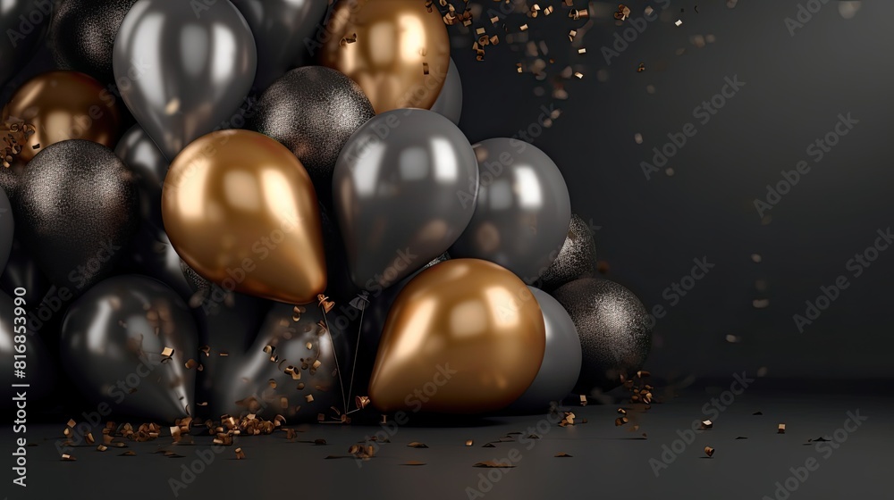 Birthday party balloons background with confetti, Ai generated Birthday party balloons background with confetti, Ai generated