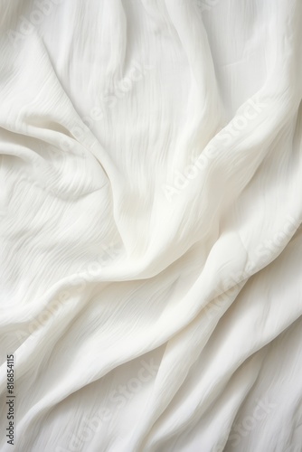 White crumpled linen fabric texture background.