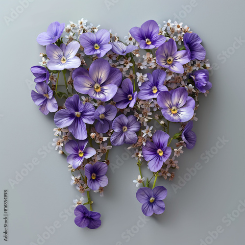 a beautiful purple tooth made from flowers  themes of dental care  and floral art for dentist offices and advertisements.