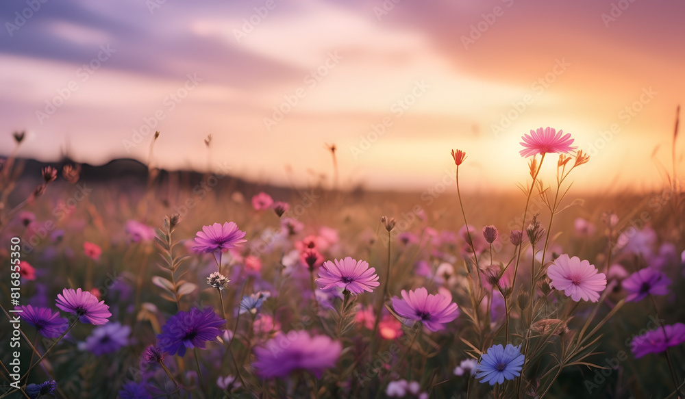 Natural view cosmos filed and sunset on garden background Free Photo
