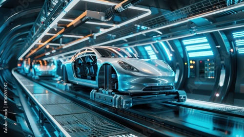 A Cars on the assembly line are modern with technology. automatic robot