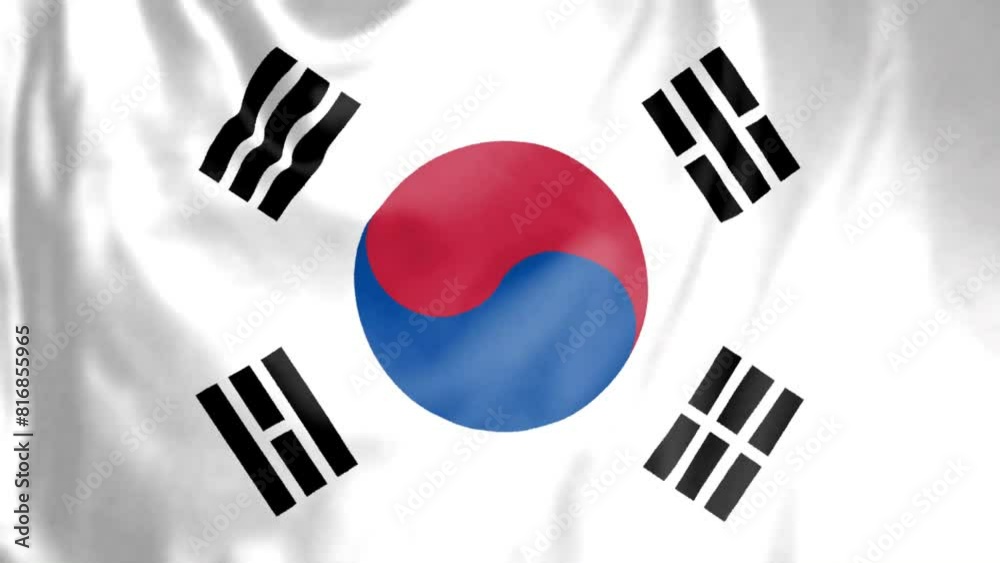 Realistic close up silk flag of South Korea highly detailed fabric texture waving in the wind Realistic close up silk flag of South Korea highly detailed fabric texture waving in the wind