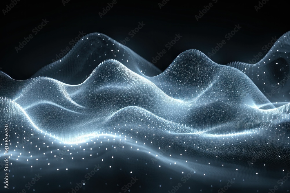 Flowing waves of light and darkness with white sparks in the center on a black background Flowing waves of light and darkness with white sparks in the center on a black background