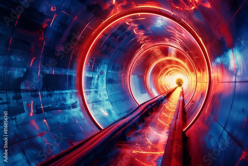 Abstract technology tunnel, glowing with otherworldly luminescence, inviting exploration.