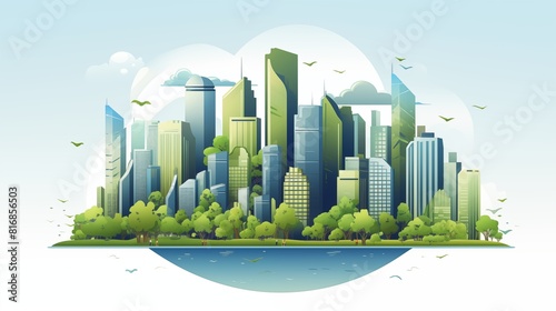 Round style urban landscape with skyscrapers vector illustration.