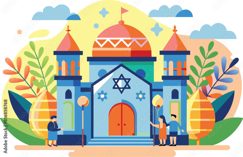 Flat illustration of a synagogue, vector illustration.