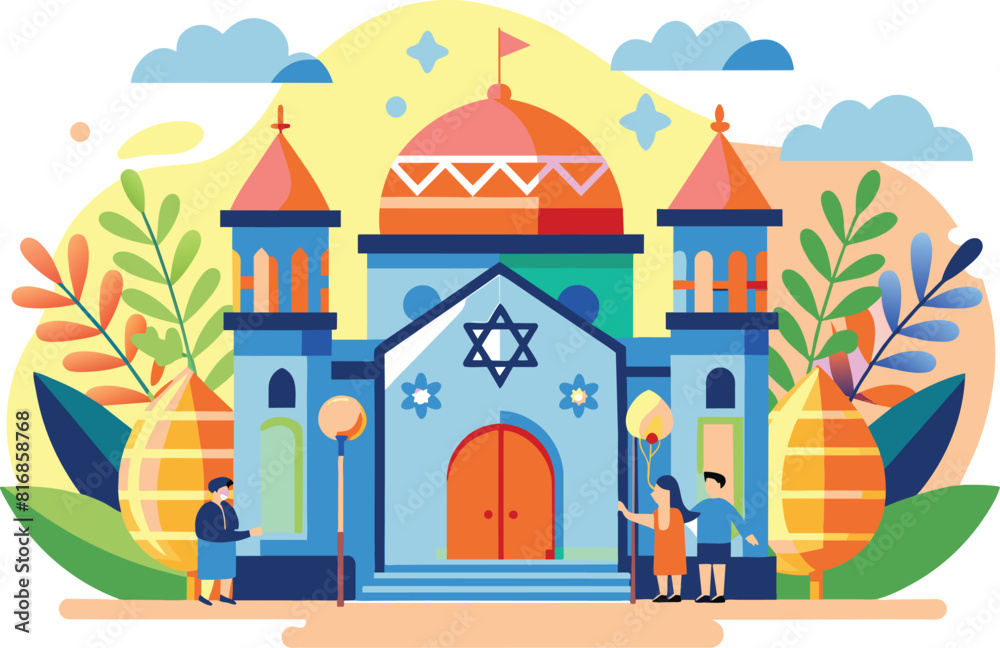 Flat illustration of a synagogue, vector illustration. Flat illustration of a synagogue, vector illustration.