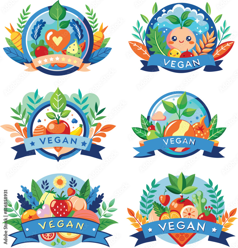 Set flat illustration of a vegan friendly, vector illustration.