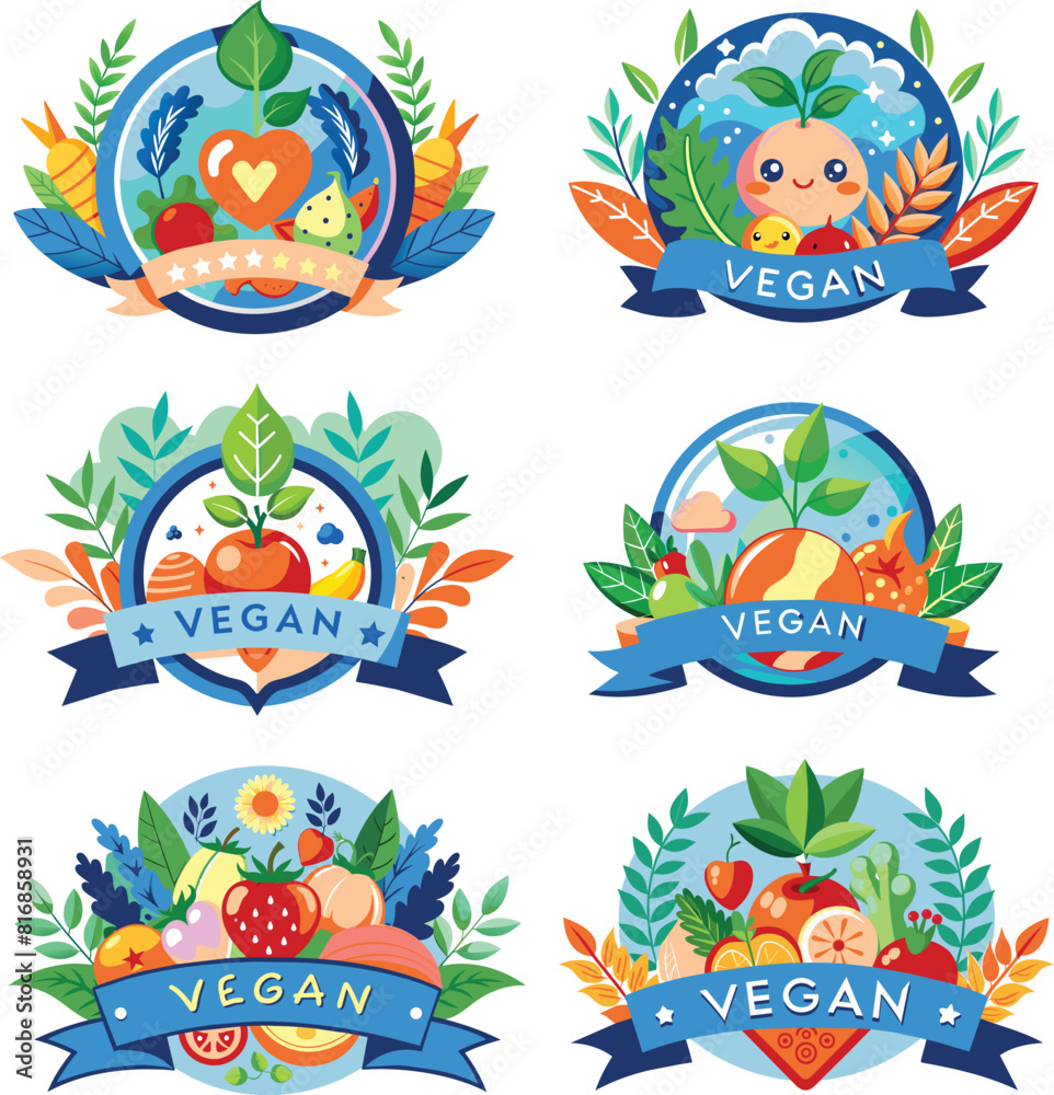Set flat illustration of a vegan friendly, vector illustration. Set flat illustration of a vegan friendly, vector illustration.
