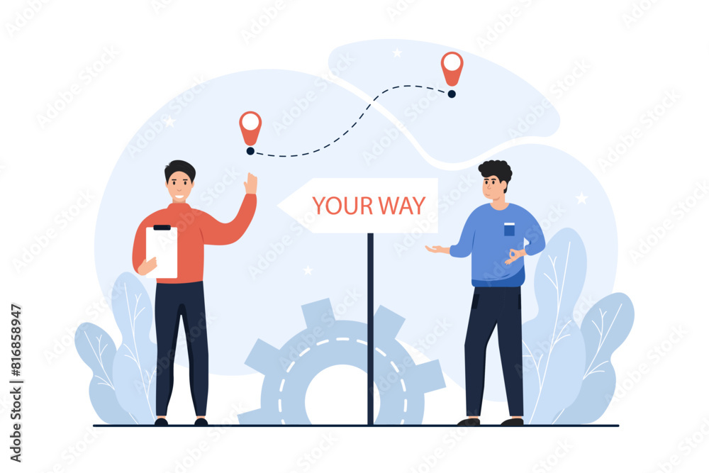 Strategic planning . Choosing the right path, helping to choose a business strategy, life path. Path selection concept. Vector illustration Strategic planning . Choosing the right path, helping to choose a business strategy, life path. Path selection concept. Vector illustration