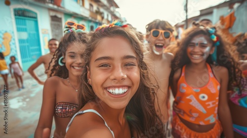 Young people having fun at a carnival in Brazil. © chutikan