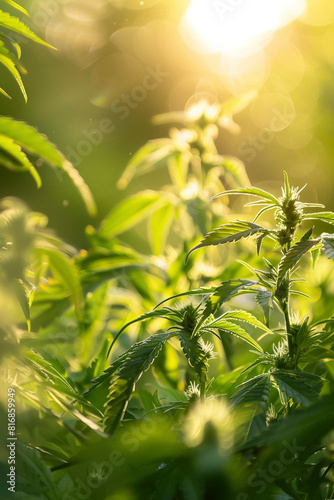 Wild agricultural hemp grows in the countryside