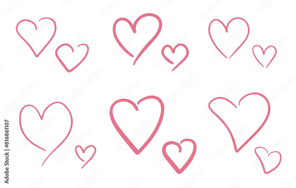 Collection of Pink Heart Outlines in Various Sizes