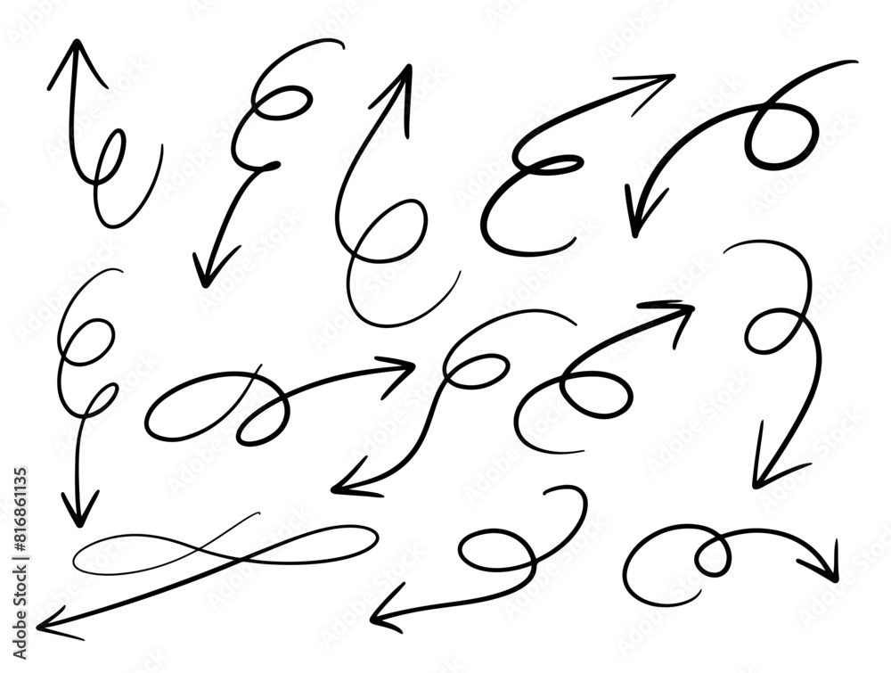 Fototapeta premium Dynamic Black Arrow Doodles on White Background