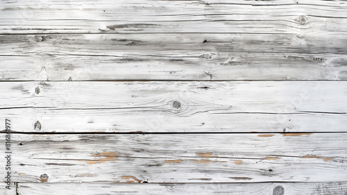 Weathered white painted wooden planks with visible grain and texture.