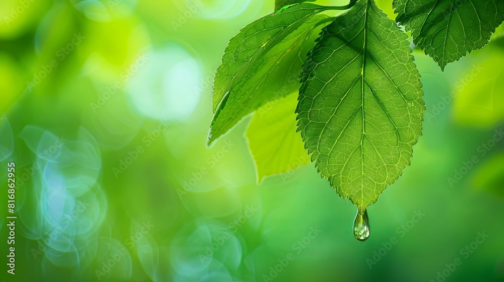 Fresh green leaf with water drop on blurred nature background Fresh green leaf with water drop on blurred nature background