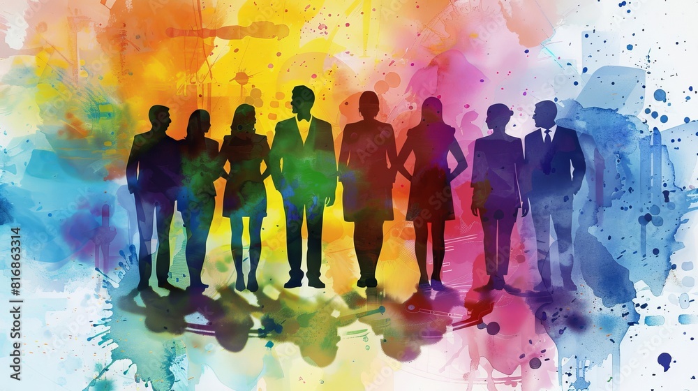 Naklejka premium Group of People Silhouetted Against Colorful Background