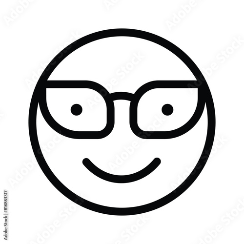 Glasses on emoji face showing concept icon of cool emoji, proud emoji