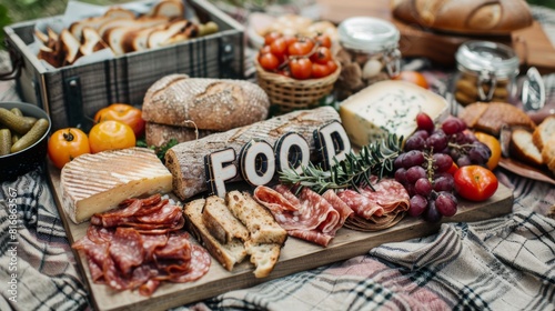 A photo of an elegant picnic spread with fresh bread