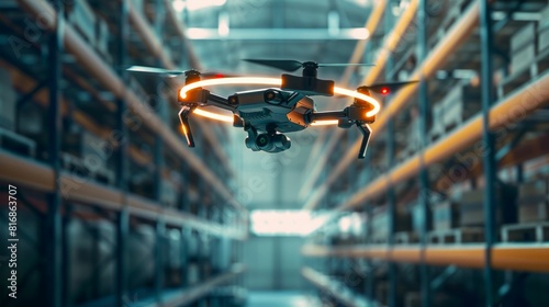 Autonomous Drone in Warehouse. Generative ai