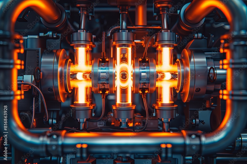 Fototapeta premium Advanced industrial machinery core with radiant energy