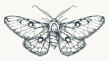 Butterfly vintage ink drawing. Outlined detailed etch