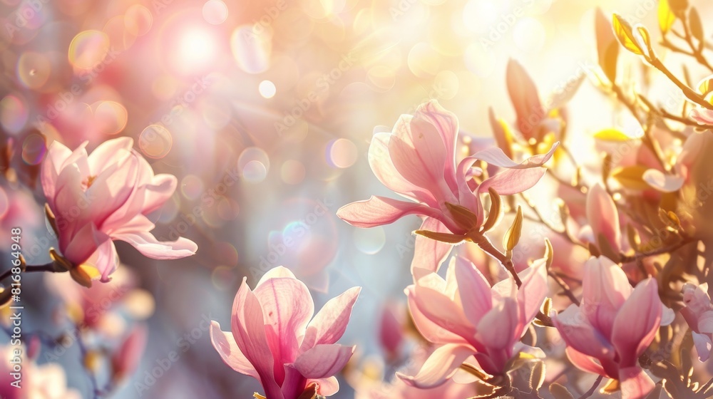 Obraz premium Pink Magnolia Flowers in Sunlight