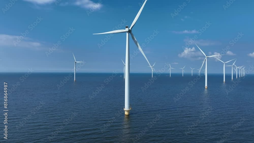 Offshore wind turbines in Flevoland The Netherlands during springtime seen from above. Offshore wind turbines in Flevoland The Netherlands during springtime seen from above.