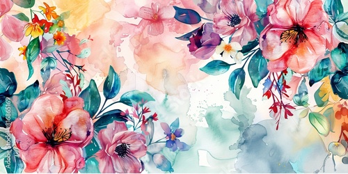 Watercolor Painting of Flowers on White Background