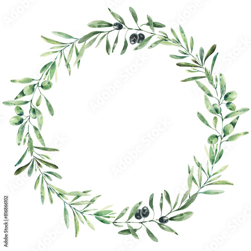 Wallpaper Mural Wreath of olive branches, watercolor illustration. Olive frame for wedding invitation. Torontodigital.ca