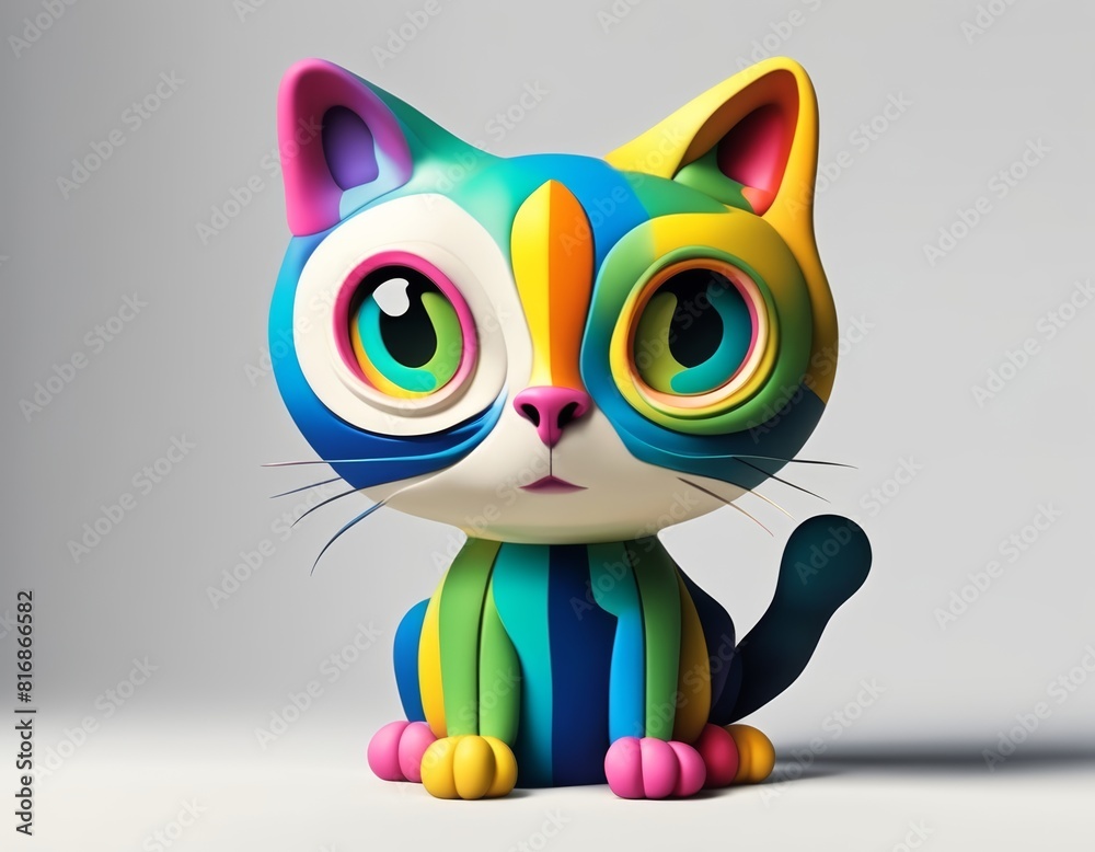 Fototapeta premium a Clay sculpture of colorful cat with gray background .