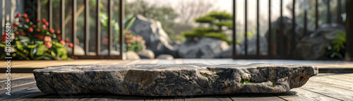 Zen Garden Bamboo Background with Wooden Table