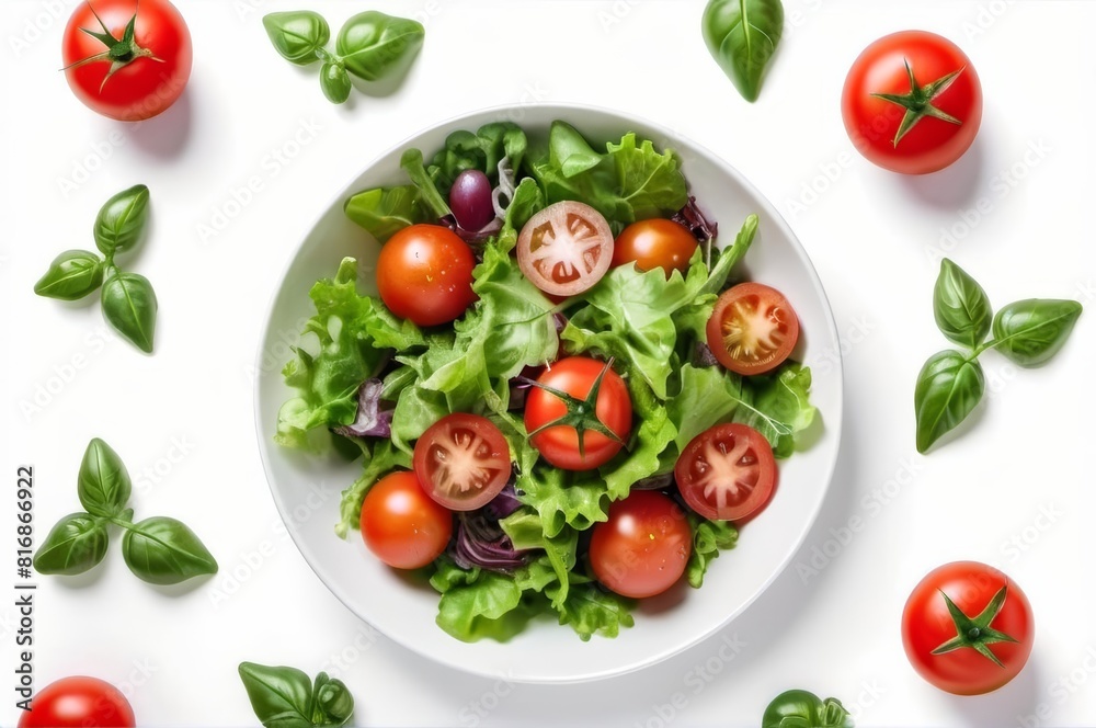 Green vegan salad from green leaves mix and vegetables. Fresh green salad in white plate. 