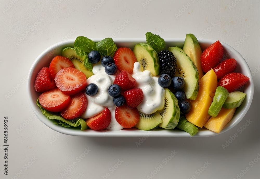 a white bowl filled with fruit and yogurt on top a white bowl filled with fruit and yogurt on top