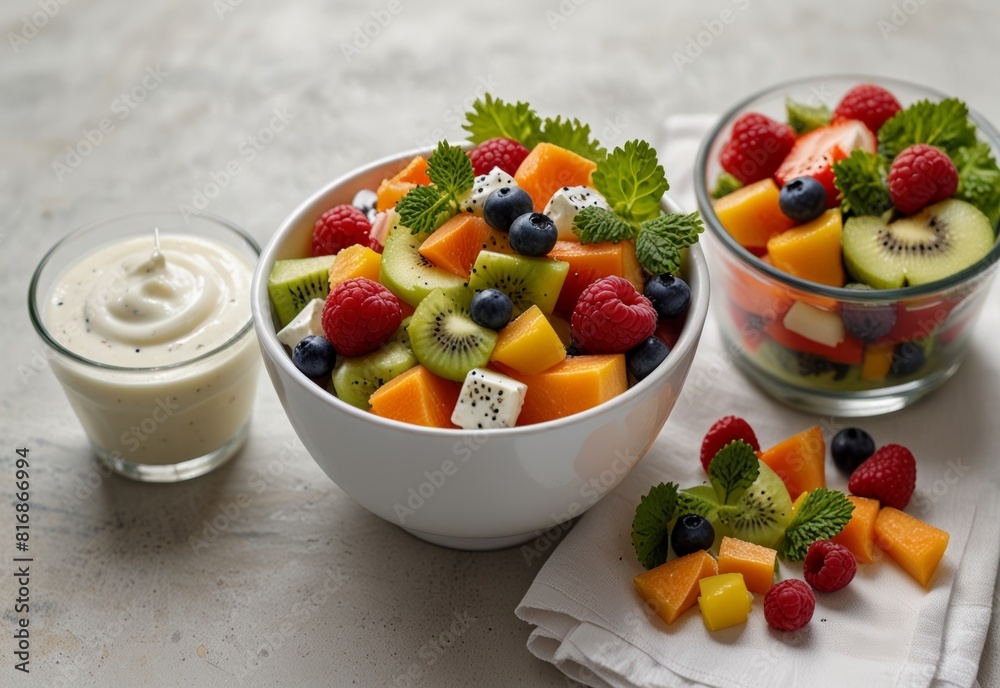 a bowl of fruit and a bowl of yogurt a bowl of fruit and a bowl of yogurt