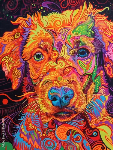 Puppy, vivid colorful psychedelic, thin lines, high definition