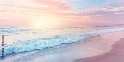 Beach with waves and sunset in background