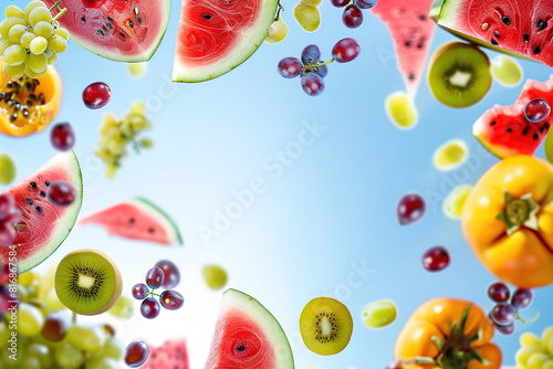 Assorted fruits flying in the air