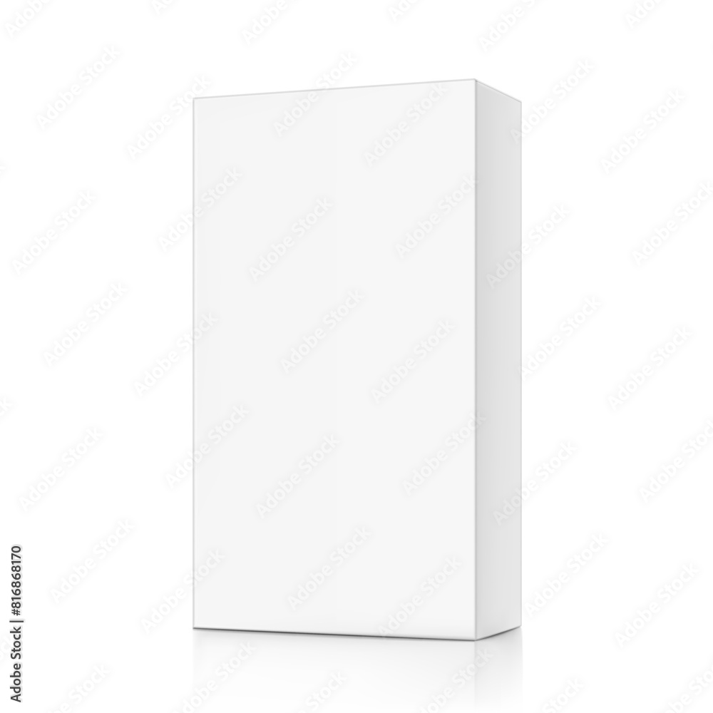 Realistic closed cardboard box mockup. Vector illustration isolated on white background. Taking your 2D designs into 3D. Can be use for medicine, food, cosmetic and other. EPS10. Realistic closed cardboard box mockup. Vector illustration isolated on white background. Taking your 2D designs into 3D. Can be use for medicine, food, cosmetic and other. EPS10.