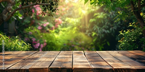 Wooden Table in Green Forest