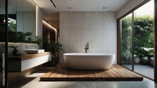 modern bathroom interior with bathtub