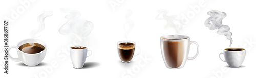 Realistic coffee cup with smoke transparent background 